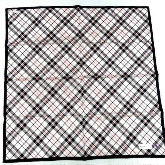 New Tag On Ralph Lauren MiniScarf/Handkerf Cotton/Silk 20" Pink Gray Black Check - Picture 7 of 8